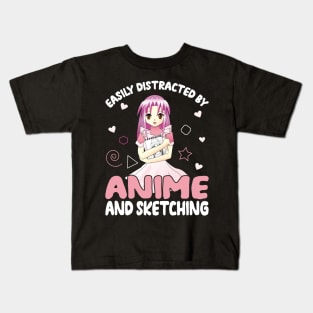 Easily Distracted by Anime and Sketching | Anime Kids T-Shirt